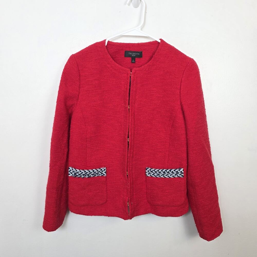 Talbots‎ Red Tweed Feminine Preppy Hook & Eye Business Casual Blazer Size MP